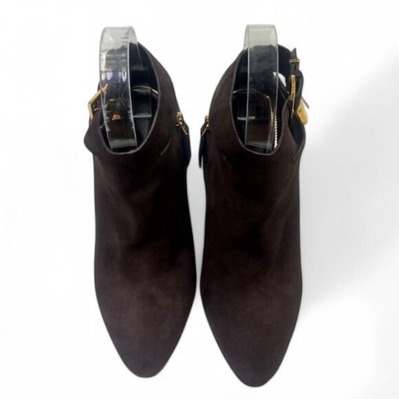 TOM FORD Brown Suede Almond Toe Padlock Ankle Strap Booties Size EU38.5 - Picture 7 of 14